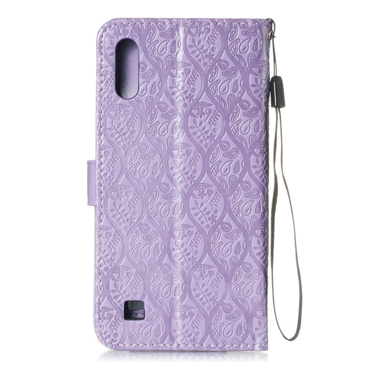 Pressed Printing Rattan Flower Pattern Horizontal Flip PU Leather Case for Galaxy M10 / A10, with Holder & Card Slots & Wallet & Photo Frame