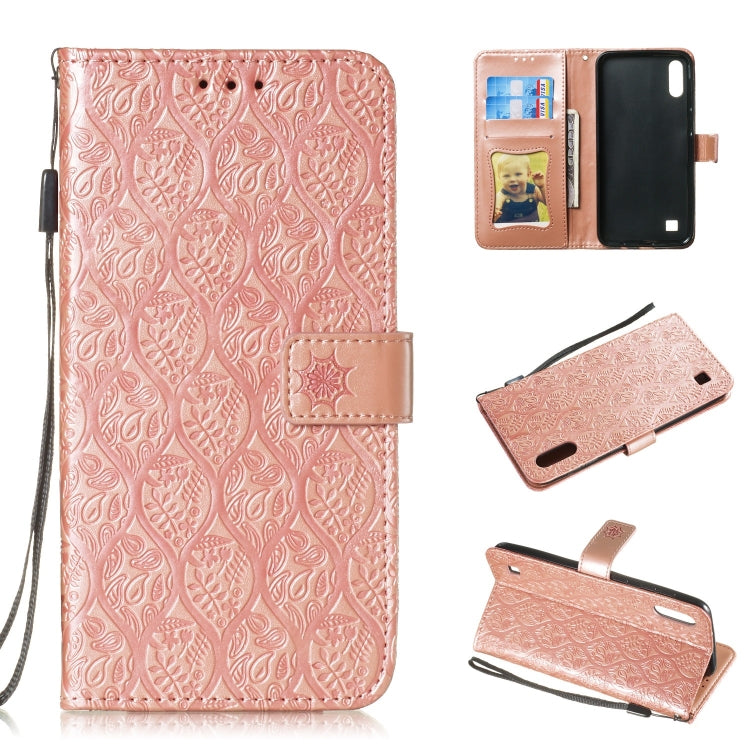 Pressed Printing Rattan Flower Pattern Horizontal Flip PU Leather Case for Galaxy M10 / A10, with Holder & Card Slots & Wallet & Photo Frame