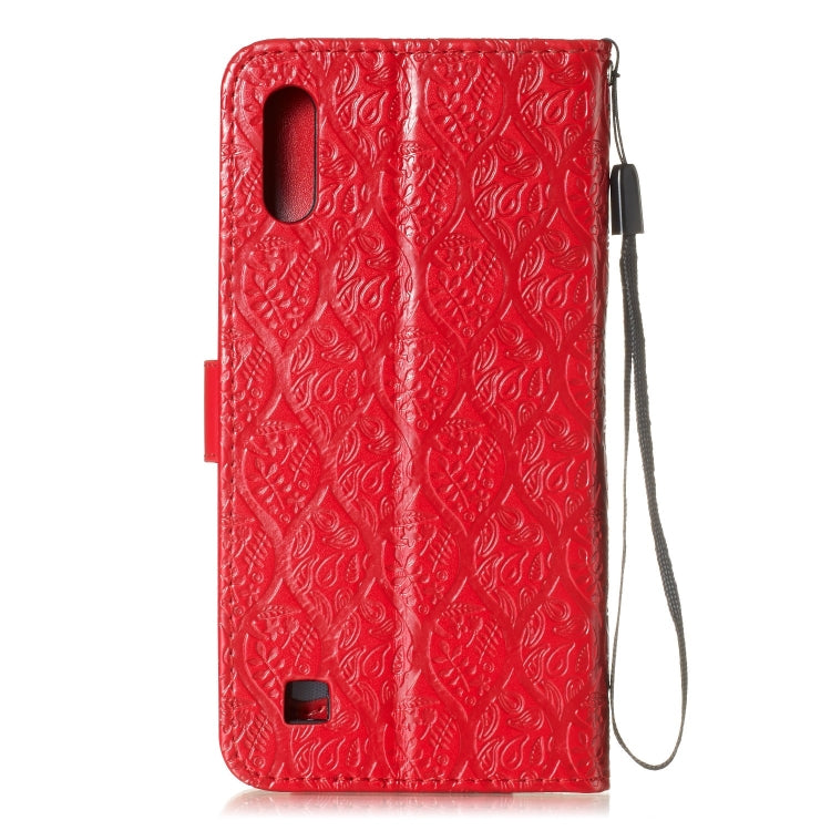 Pressed Printing Rattan Flower Pattern Horizontal Flip PU Leather Case for Galaxy M10 / A10, with Holder & Card Slots & Wallet & Photo Frame