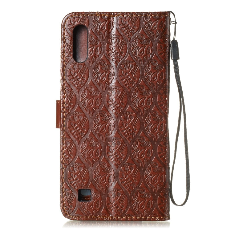 Pressed Printing Rattan Flower Pattern Horizontal Flip PU Leather Case for Galaxy M10 / A10, with Holder & Card Slots & Wallet & Photo Frame