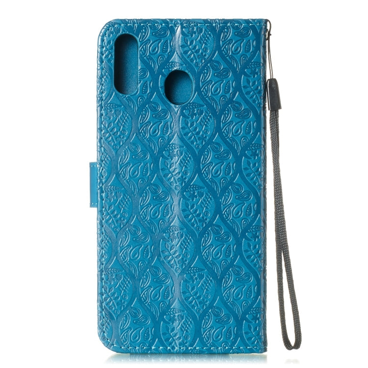 Pressed Printing Rattan Flower Pattern Horizontal Flip PU Leather Case for Galaxy M20, with Holder & Card Slots & Wallet & Photo Frame