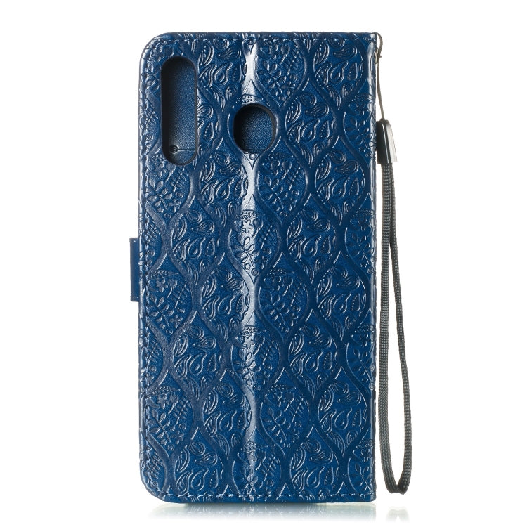 Pressed Printing Rattan Flower Pattern Horizontal Flip PU Leather Case for Galaxy M30, with Holder & Card Slots & Wallet & Photo Frame