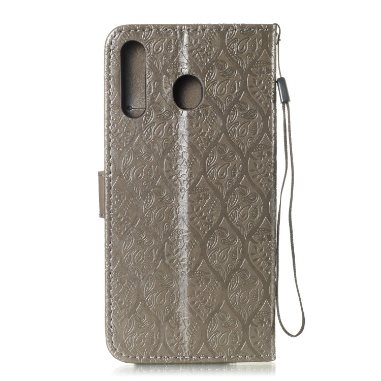 Pressed Printing Rattan Flower Pattern Horizontal Flip PU Leather Case for Galaxy M30, with Holder & Card Slots & Wallet & Photo Frame