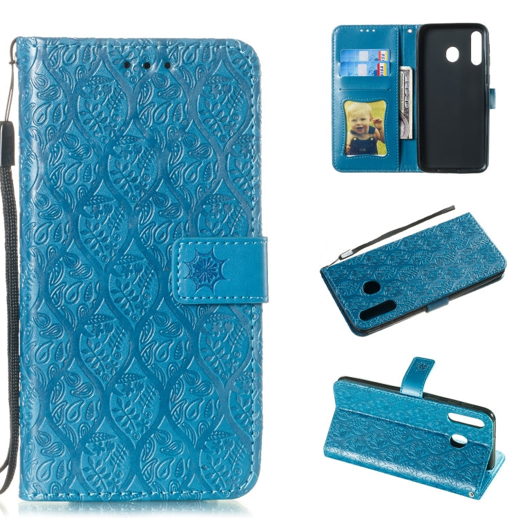 Pressed Printing Rattan Flower Pattern Horizontal Flip PU Leather Case for Galaxy M30, with Holder & Card Slots & Wallet & Photo Frame