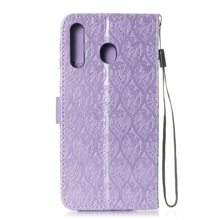 Pressed Printing Rattan Flower Pattern Horizontal Flip PU Leather Case for Galaxy M30, with Holder & Card Slots & Wallet & Photo Frame