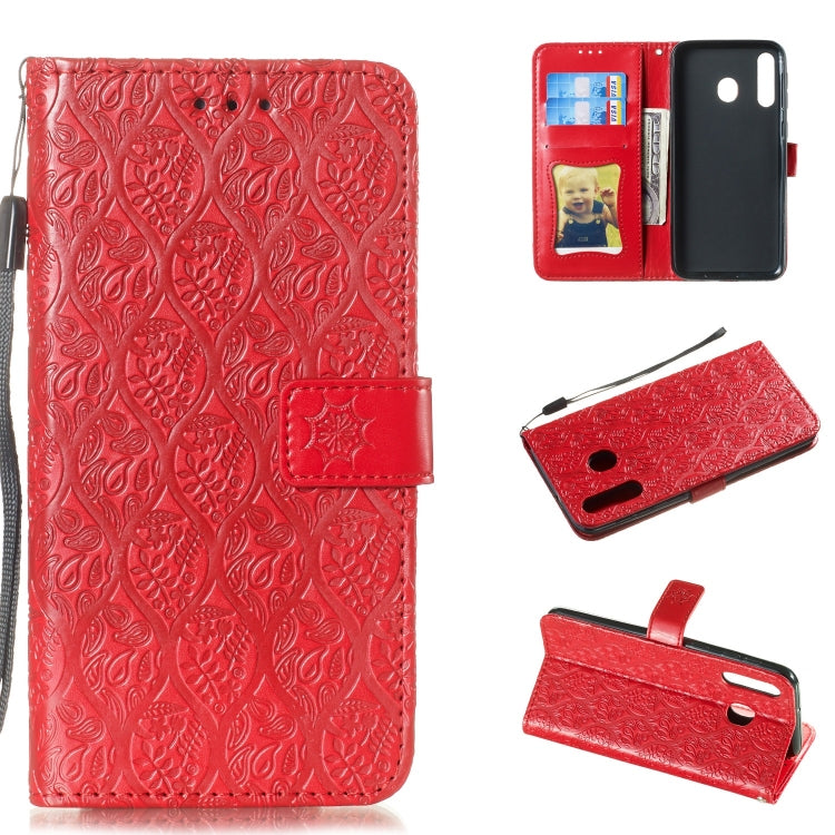 Pressed Printing Rattan Flower Pattern Horizontal Flip PU Leather Case for Galaxy M30, with Holder & Card Slots & Wallet & Photo Frame