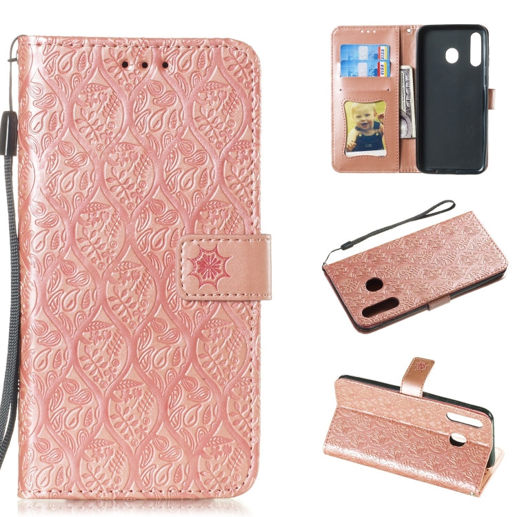 Pressed Printing Rattan Flower Pattern Horizontal Flip PU Leather Case for Galaxy M30, with Holder & Card Slots & Wallet & Photo Frame