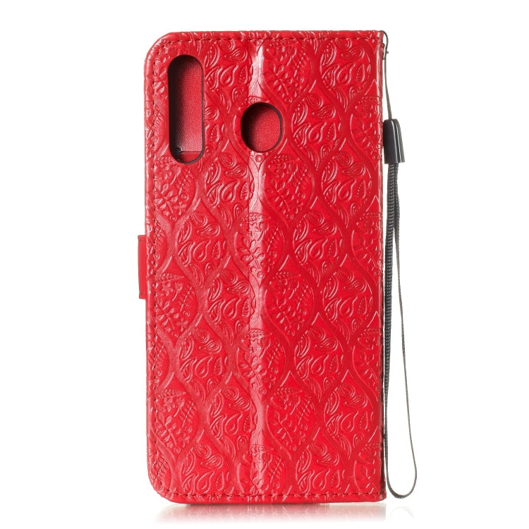 Pressed Printing Rattan Flower Pattern Horizontal Flip PU Leather Case for Galaxy M30, with Holder & Card Slots & Wallet & Photo Frame