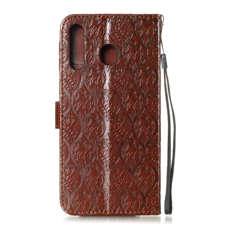 Pressed Printing Rattan Flower Pattern Horizontal Flip PU Leather Case for Galaxy M30, with Holder & Card Slots & Wallet & Photo Frame