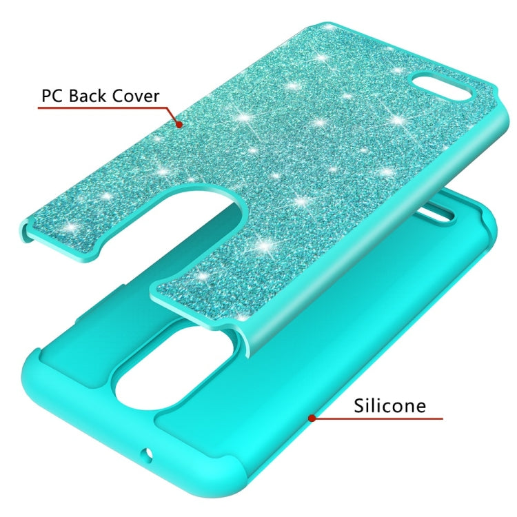 Glitter Powder Contrast Skin Shockproof Silicone + PC Protective Case for LG Aristo 2 / K8 2018 US Version / Aristo 2 Plus / LG LV3 2018
