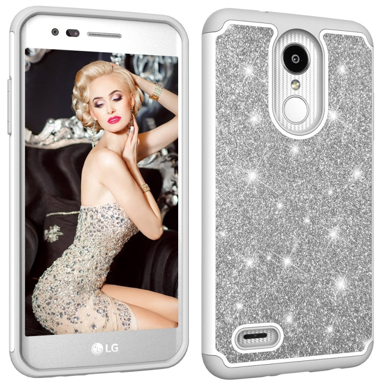 Glitter Powder Contrast Skin Shockproof Silicone + PC Protective Case for LG Aristo 2 / K8 2018 US Version / Aristo 2 Plus / LG LV3 2018