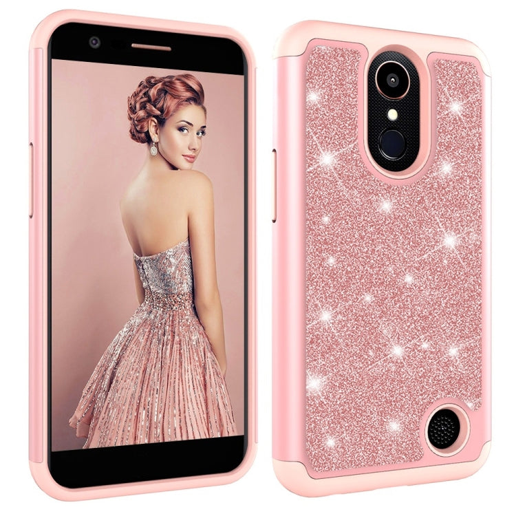 Glitter Powder Contrast Skin Shockproof Silicone + PC Protective Case for LG K10 (2017) / K20 Plus