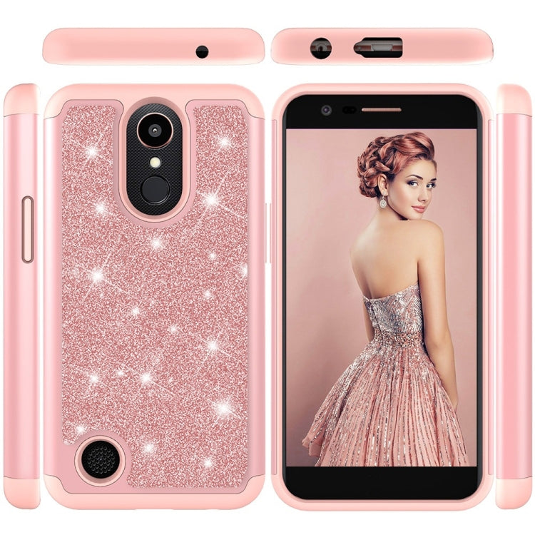 Glitter Powder Contrast Skin Shockproof Silicone + PC Protective Case for LG K10 (2017) / K20 Plus