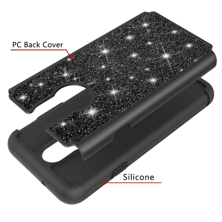 Glitter Powder Contrast Skin Shockproof Silicone + PC Protective Case for LG Q7 / Q7 Plus
