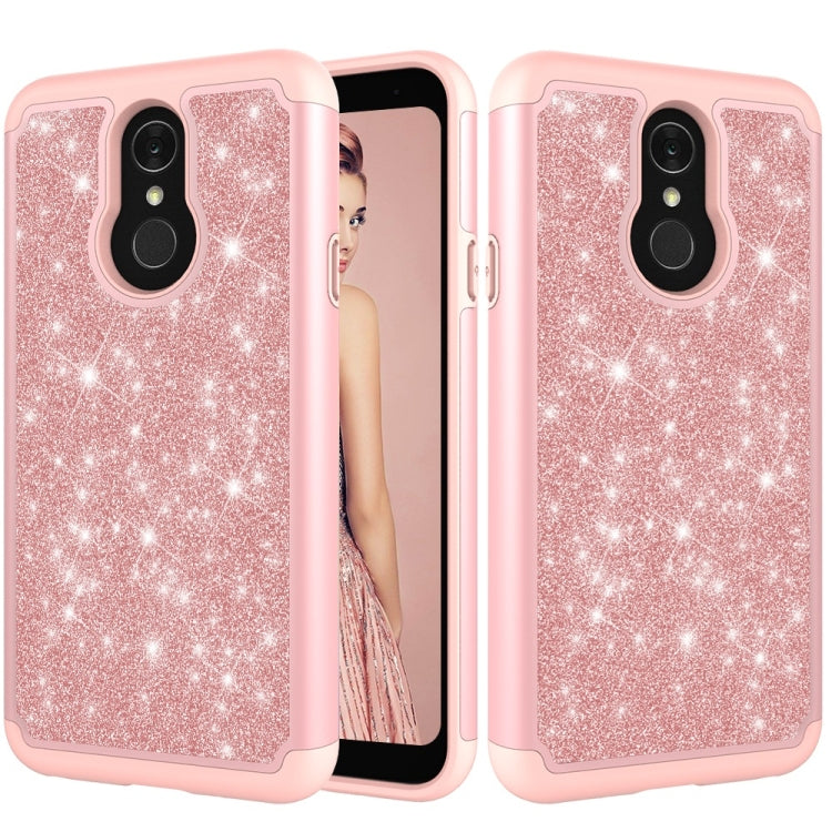 Glitter Powder Contrast Skin Shockproof Silicone + PC Protective Case for LG Q7 / Q7 Plus