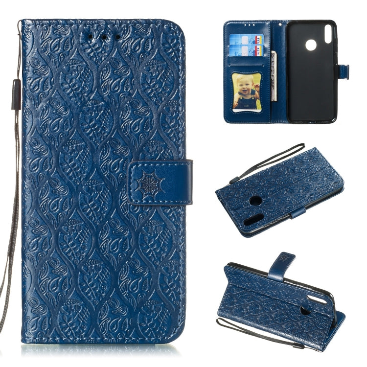 Pressed Printing Rattan Flower Pattern Horizontal Flip PU Leather Case for Huawei Y7 2019 / Enjoy 9, with Holder & Card Slots & Wallet & Photo Frame