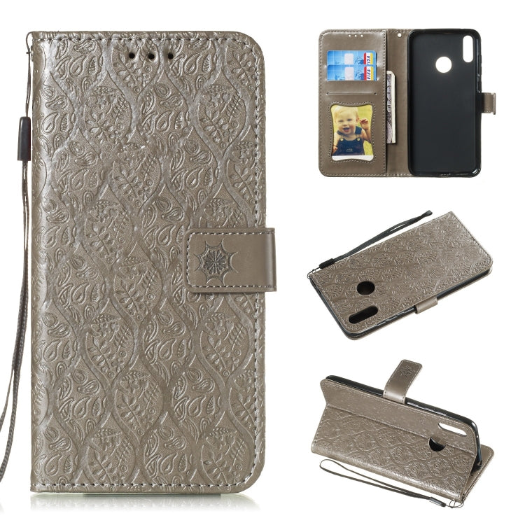 Pressed Printing Rattan Flower Pattern Horizontal Flip PU Leather Case for Huawei Y7 2019 / Enjoy 9, with Holder & Card Slots & Wallet & Photo Frame