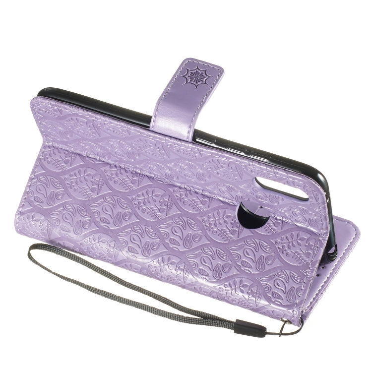 Pressed Printing Rattan Flower Pattern Horizontal Flip PU Leather Case for Huawei Y7 2019 / Enjoy 9, with Holder & Card Slots & Wallet & Photo Frame