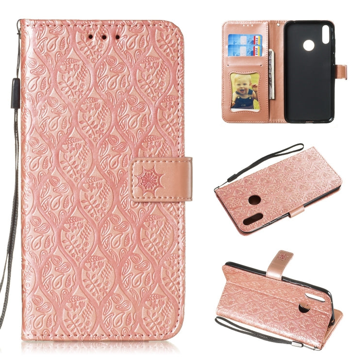Pressed Printing Rattan Flower Pattern Horizontal Flip PU Leather Case for Huawei Y7 2019 / Enjoy 9, with Holder & Card Slots & Wallet & Photo Frame