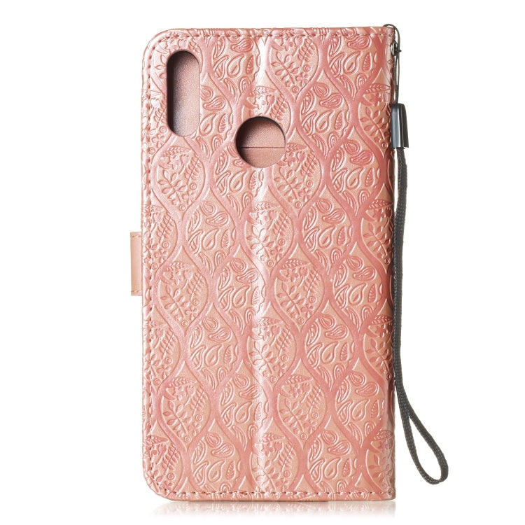 Pressed Printing Rattan Flower Pattern Horizontal Flip PU Leather Case for Huawei Y7 2019 / Enjoy 9, with Holder & Card Slots & Wallet & Photo Frame