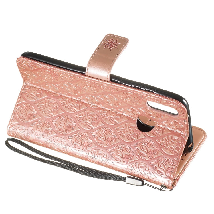 Pressed Printing Rattan Flower Pattern Horizontal Flip PU Leather Case for Huawei Y7 2019 / Enjoy 9, with Holder & Card Slots & Wallet & Photo Frame