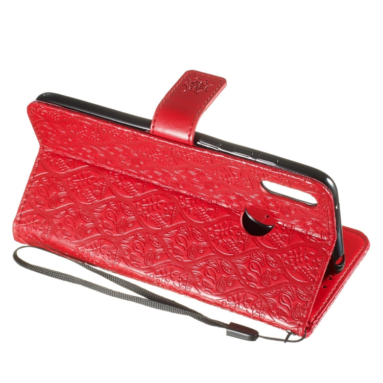 Pressed Printing Rattan Flower Pattern Horizontal Flip PU Leather Case for Huawei Y7 2019 / Enjoy 9, with Holder & Card Slots & Wallet & Photo Frame