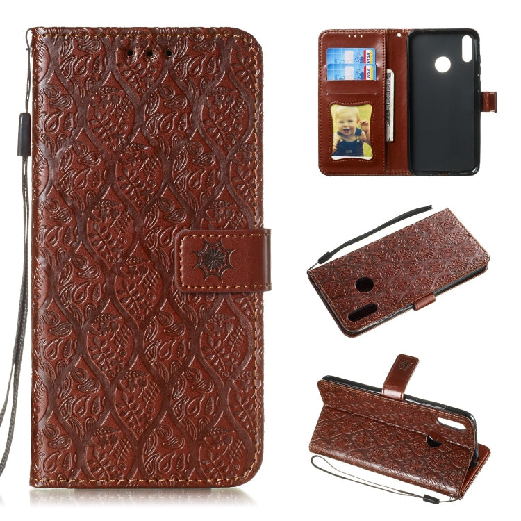 Pressed Printing Rattan Flower Pattern Horizontal Flip PU Leather Case for Huawei Y7 2019 / Enjoy 9, with Holder & Card Slots & Wallet & Photo Frame