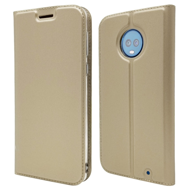 Electric Pressed Plain Texture Ultra-thin Magnetic Suction TPU + PU Leather Case for Motorola Moto G6 Plus, with Holder & Card Slot