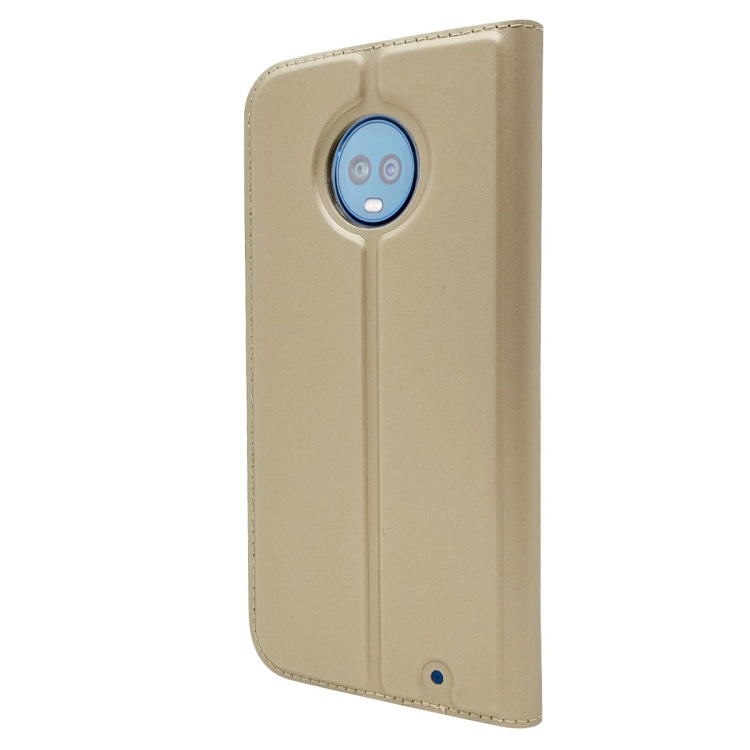 Electric Pressed Plain Texture Ultra-thin Magnetic Suction TPU + PU Leather Case for Motorola Moto G6 Plus, with Holder & Card Slot
