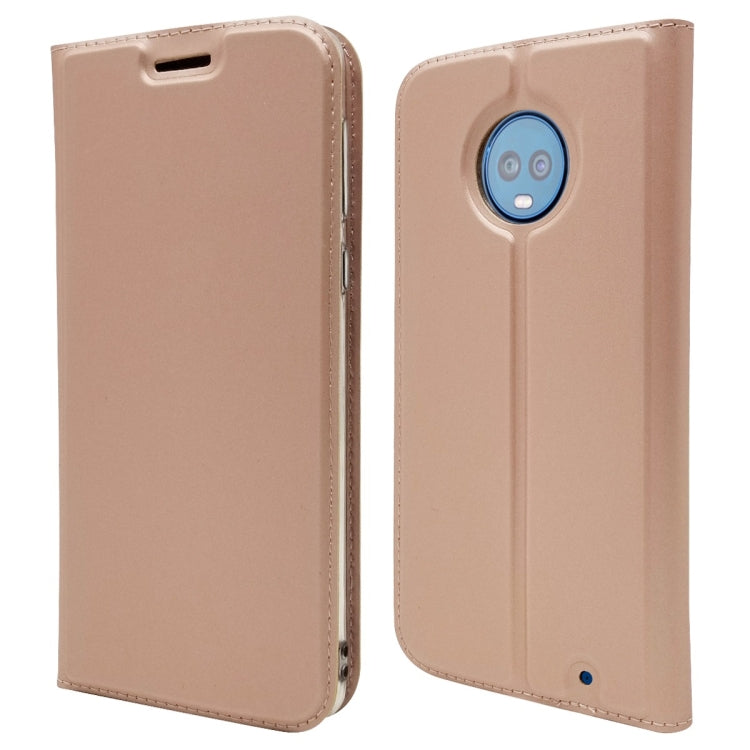 Electric Pressed Plain Texture Ultra-thin Magnetic Suction TPU + PU Leather Case for Motorola Moto G6 Plus, with Holder & Card Slot