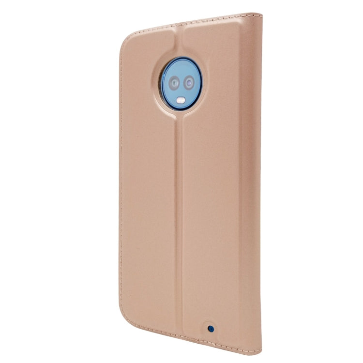 Electric Pressed Plain Texture Ultra-thin Magnetic Suction TPU + PU Leather Case for Motorola Moto G6 Plus, with Holder & Card Slot