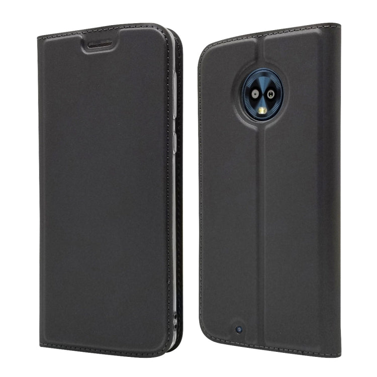 Electric Pressed Plain Texture Ultra-thin Magnetic Suction TPU + PU Leather Case for Motorola Moto G6, with Holder & Card Slot