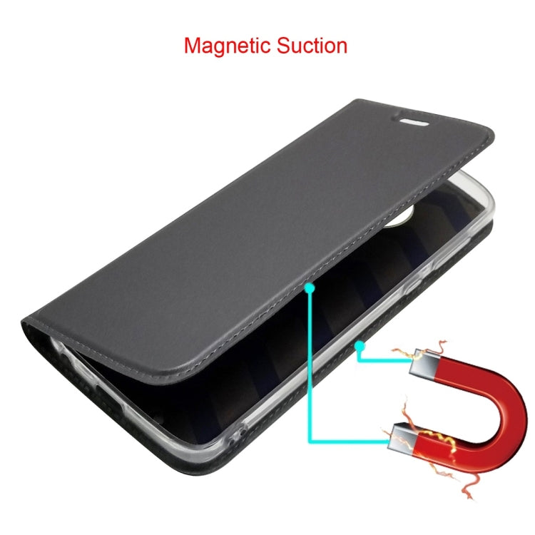 Electric Pressed Plain Texture Ultra-thin Magnetic Suction TPU + PU Leather Case for Motorola Moto G6, with Holder & Card Slot