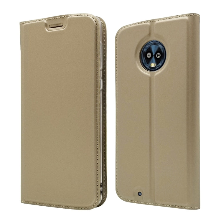 Electric Pressed Plain Texture Ultra-thin Magnetic Suction TPU + PU Leather Case for Motorola Moto G6, with Holder & Card Slot
