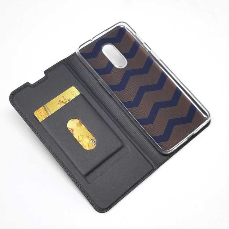Electric Pressed Plain Texture Ultra-thin Magnetic Suction TPU + PU Leather Case for OnePlus 7, with Holder & Card Slot