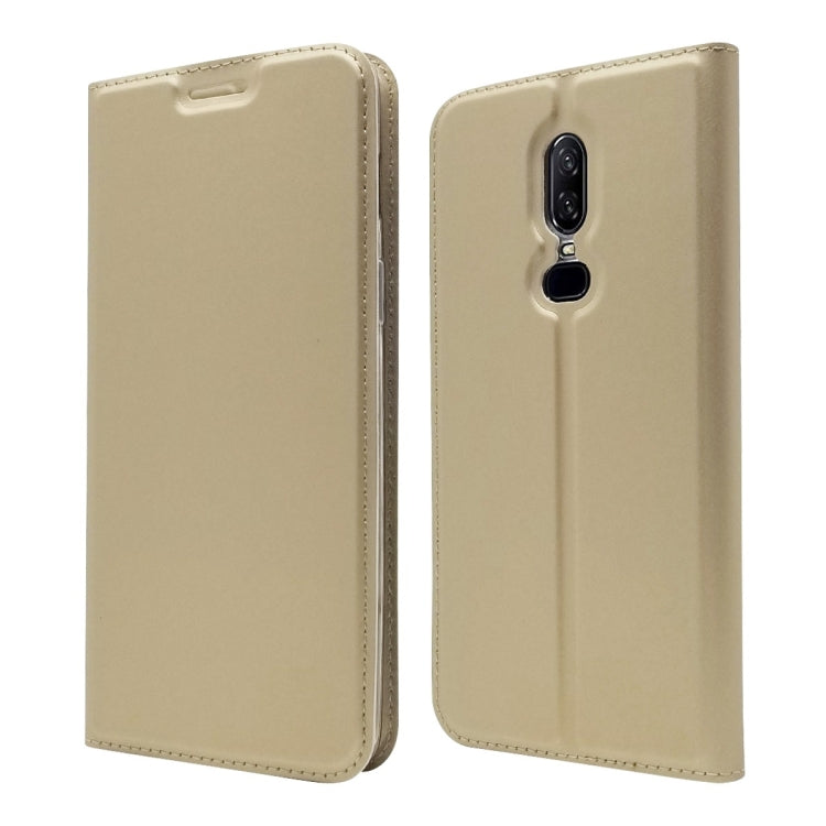Electric Pressed Plain Texture Ultra-thin Magnetic Suction TPU + PU Leather Case for OnePlus 6, with Holder & Card Slot