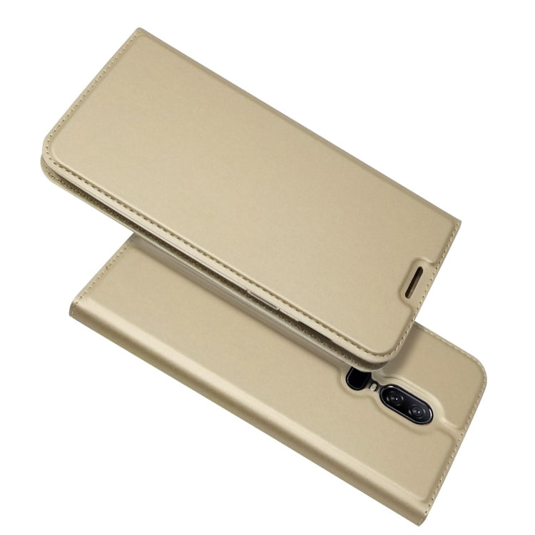 Electric Pressed Plain Texture Ultra-thin Magnetic Suction TPU + PU Leather Case for OnePlus 6, with Holder & Card Slot