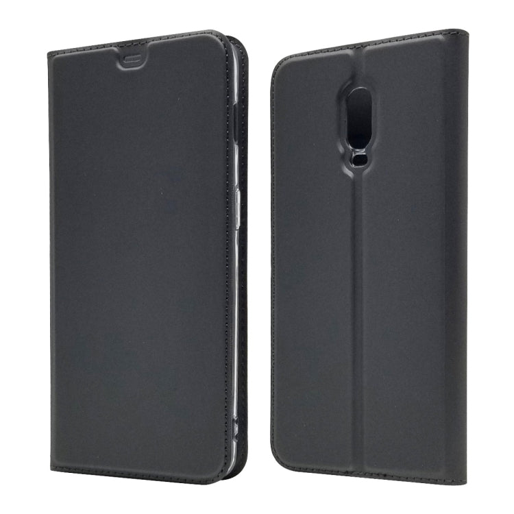 Electric Pressed Plain Texture Ultra-thin Magnetic Suction TPU + PU Leather Case for OnePlus 6T, with Holder & Card Slot