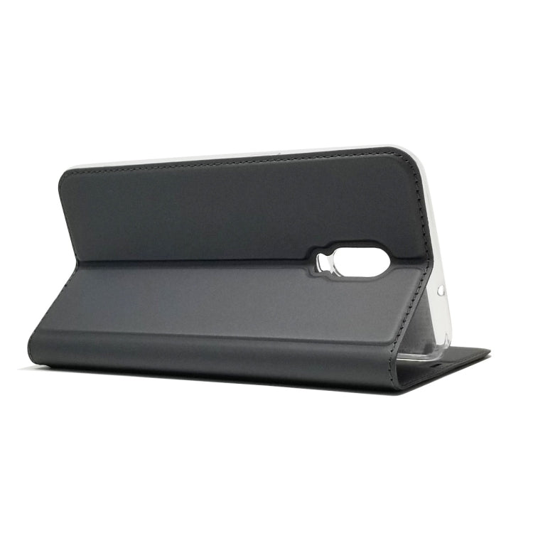 Electric Pressed Plain Texture Ultra-thin Magnetic Suction TPU + PU Leather Case for OnePlus 6T, with Holder & Card Slot