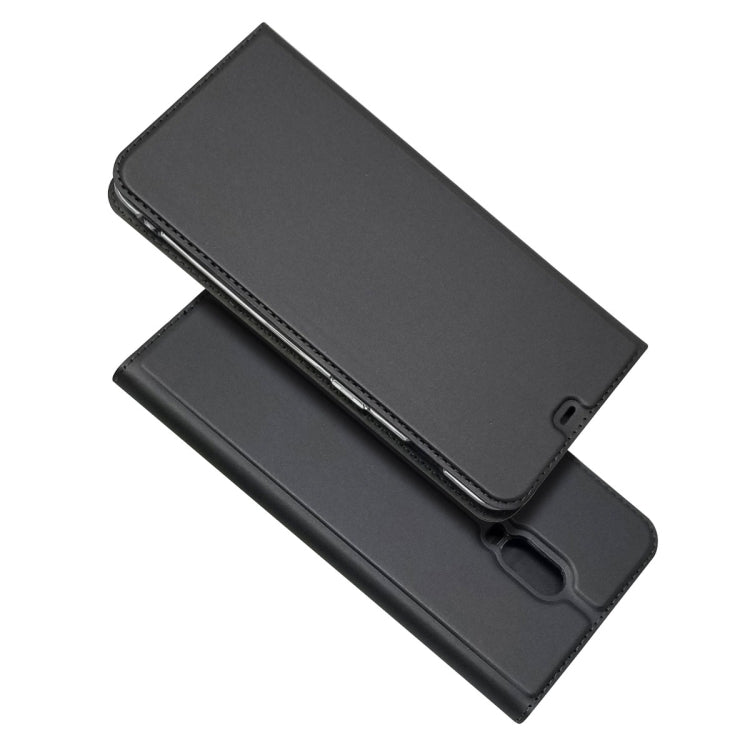 Electric Pressed Plain Texture Ultra-thin Magnetic Suction TPU + PU Leather Case for OnePlus 6T, with Holder & Card Slot