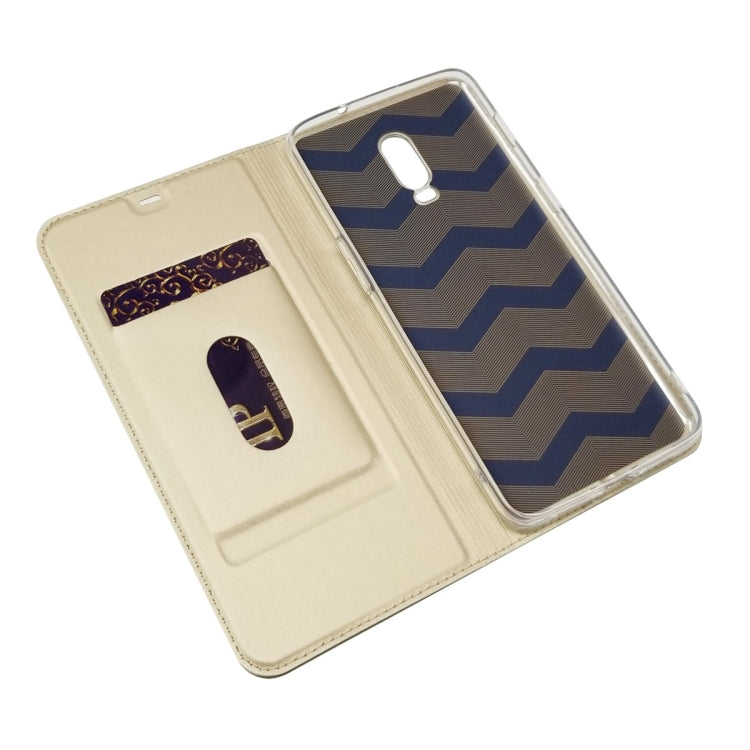 Electric Pressed Plain Texture Ultra-thin Magnetic Suction TPU + PU Leather Case for OnePlus 6T, with Holder & Card Slot