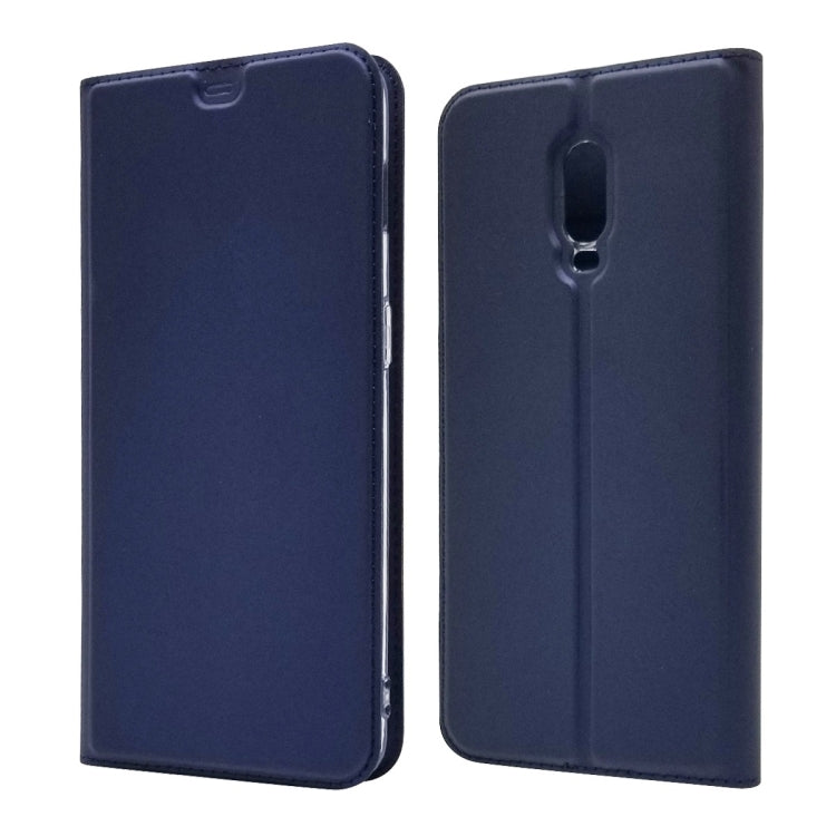 Electric Pressed Plain Texture Ultra-thin Magnetic Suction TPU + PU Leather Case for OnePlus 6T, with Holder & Card Slot