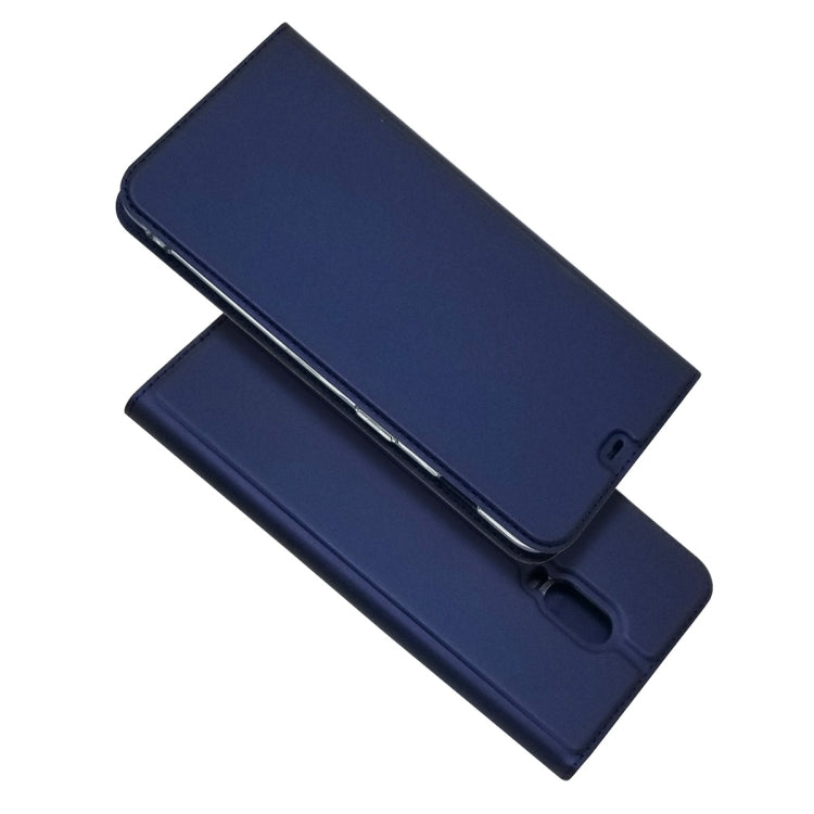 Electric Pressed Plain Texture Ultra-thin Magnetic Suction TPU + PU Leather Case for OnePlus 6T, with Holder & Card Slot