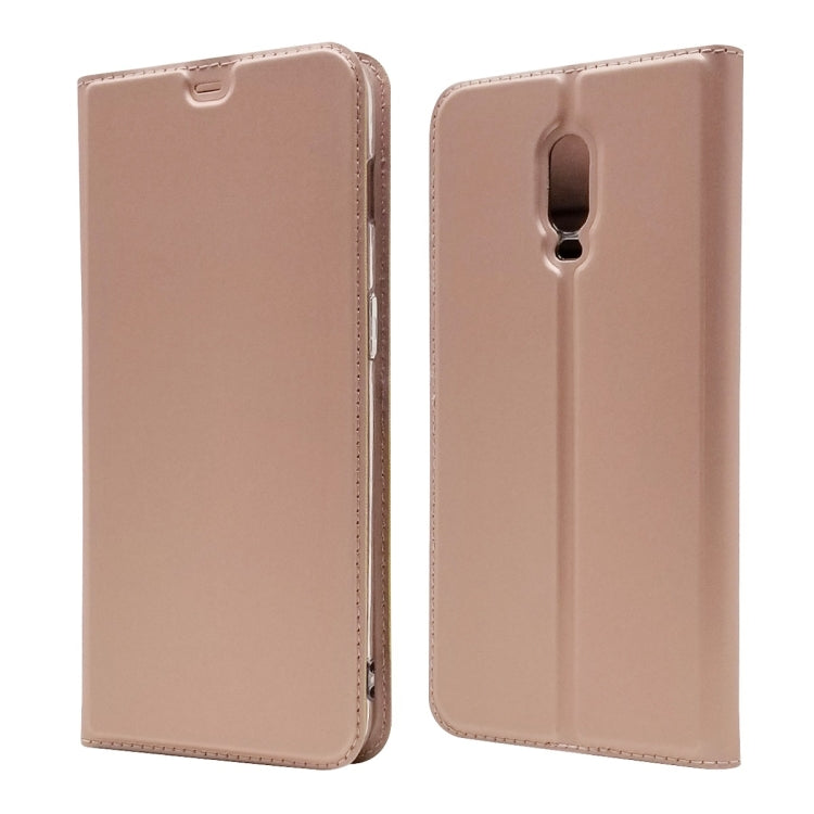 Electric Pressed Plain Texture Ultra-thin Magnetic Suction TPU + PU Leather Case for OnePlus 6T, with Holder & Card Slot