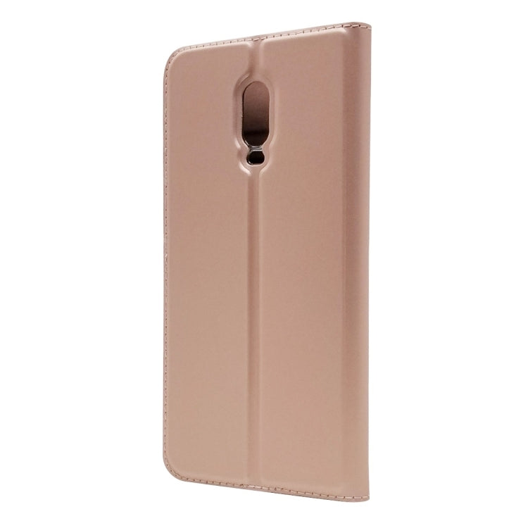 Electric Pressed Plain Texture Ultra-thin Magnetic Suction TPU + PU Leather Case for OnePlus 6T, with Holder & Card Slot