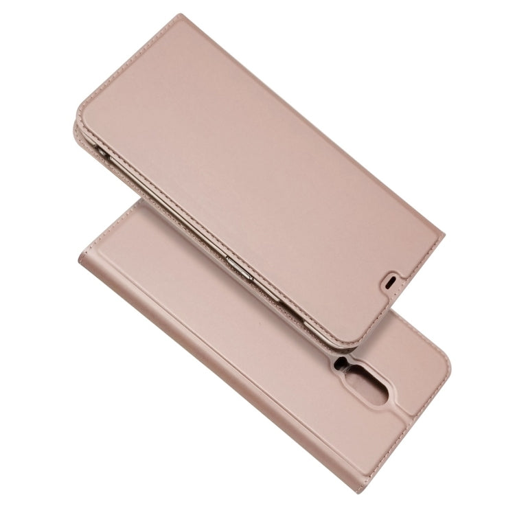 Electric Pressed Plain Texture Ultra-thin Magnetic Suction TPU + PU Leather Case for OnePlus 6T, with Holder & Card Slot