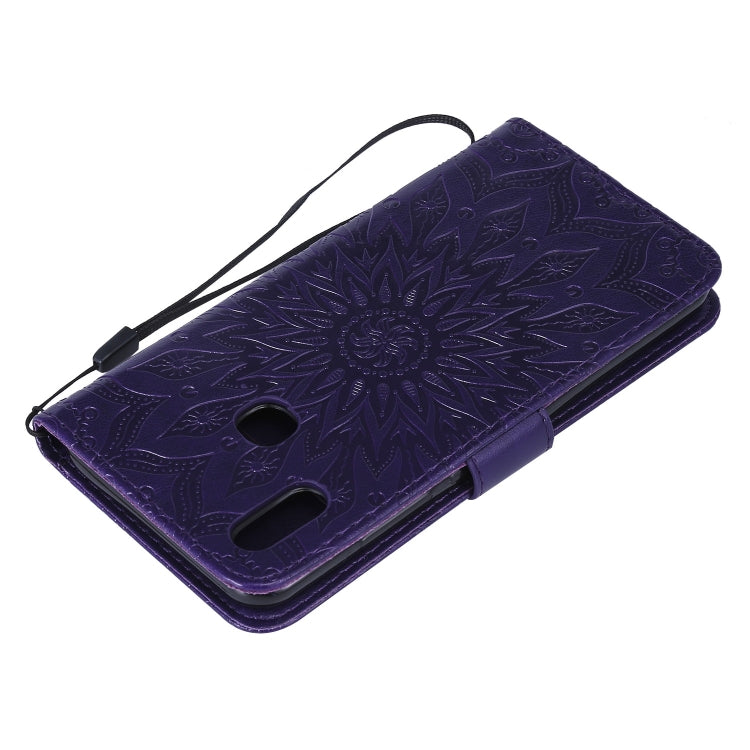Pressed Printing Sunflower Pattern Horizontal Flip PU Leather Case for Vivo Y93 / Y91 / Y95, with Holder & Card Slots & Wallet & Lanyard