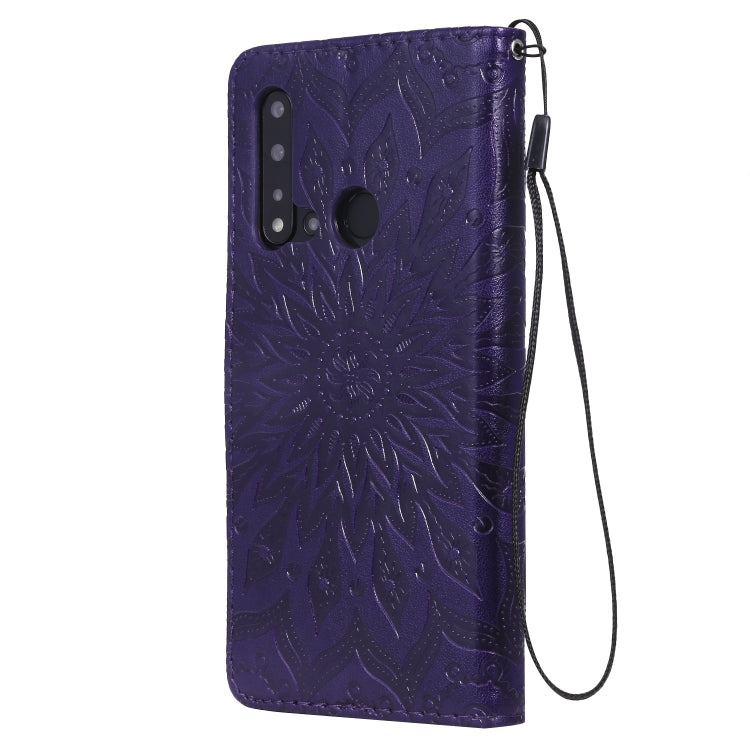 Pressed Printing Sunflower Pattern Horizontal Flip PU Leather Case for Huawei Nova 5i / P20 Lite (2019), with Holder & Card Slots & Wallet & Lanyard