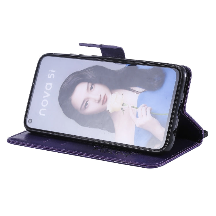 Pressed Printing Sunflower Pattern Horizontal Flip PU Leather Case for Huawei Nova 5i / P20 Lite (2019), with Holder & Card Slots & Wallet & Lanyard