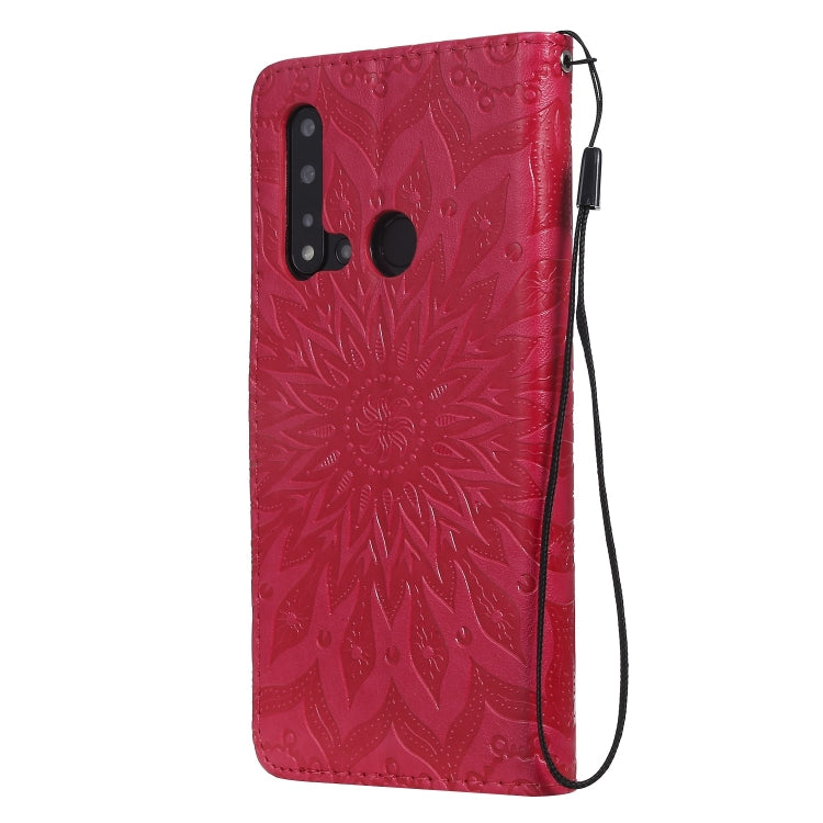 Pressed Printing Sunflower Pattern Horizontal Flip PU Leather Case for Huawei Nova 5i / P20 Lite (2019), with Holder & Card Slots & Wallet & Lanyard